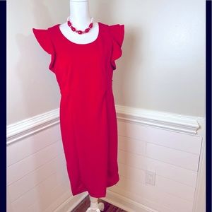 Emma & Michele Red Ruffled Shoulder Dress 12 FREE SHIP